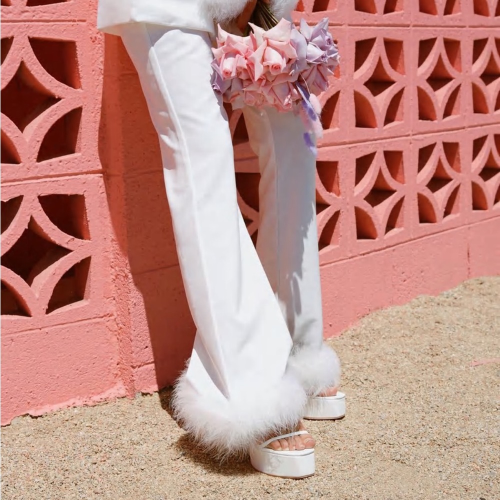 White Flare Pants with Feather Trim by Nasty Gal